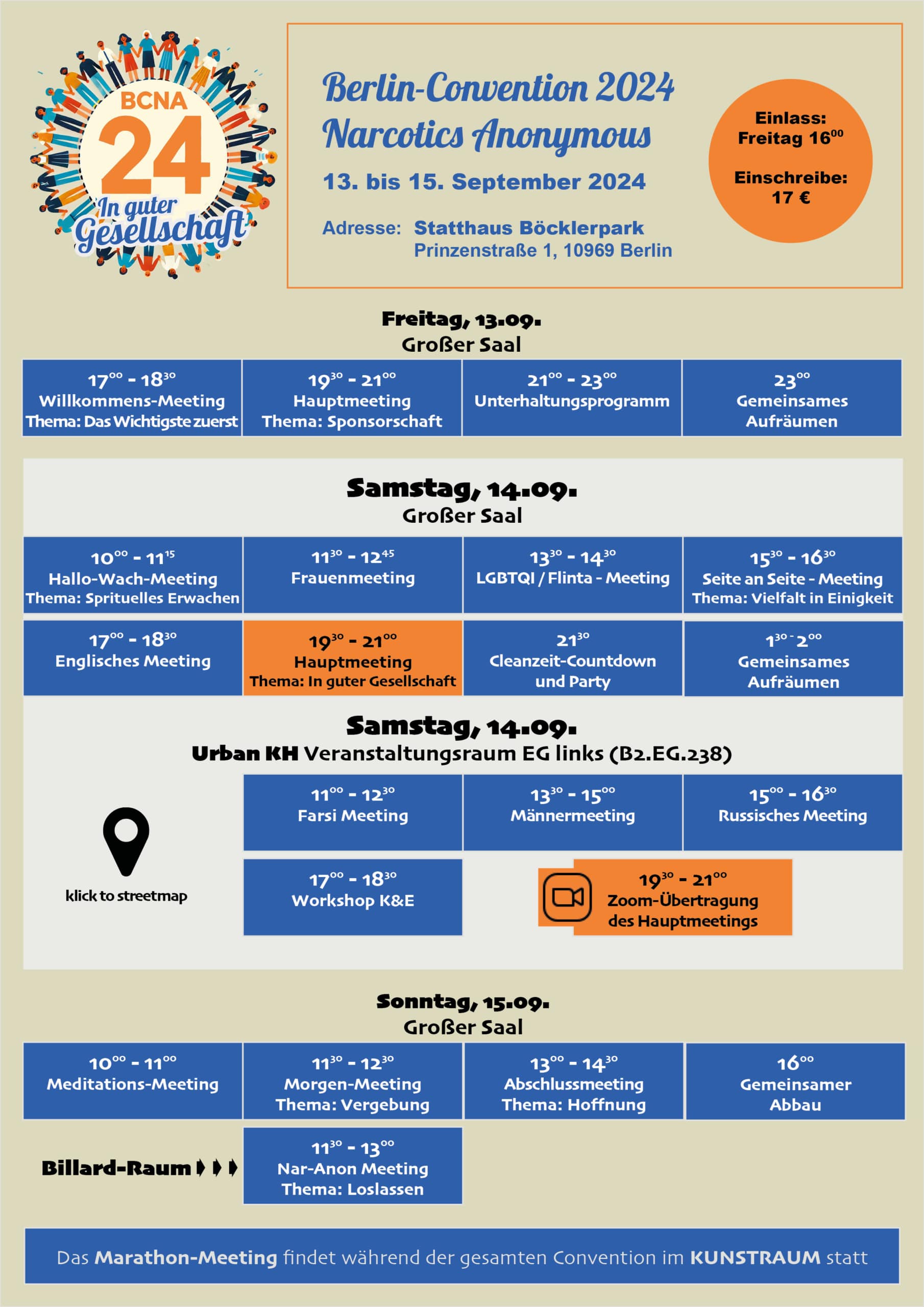 Timetable for BCNA